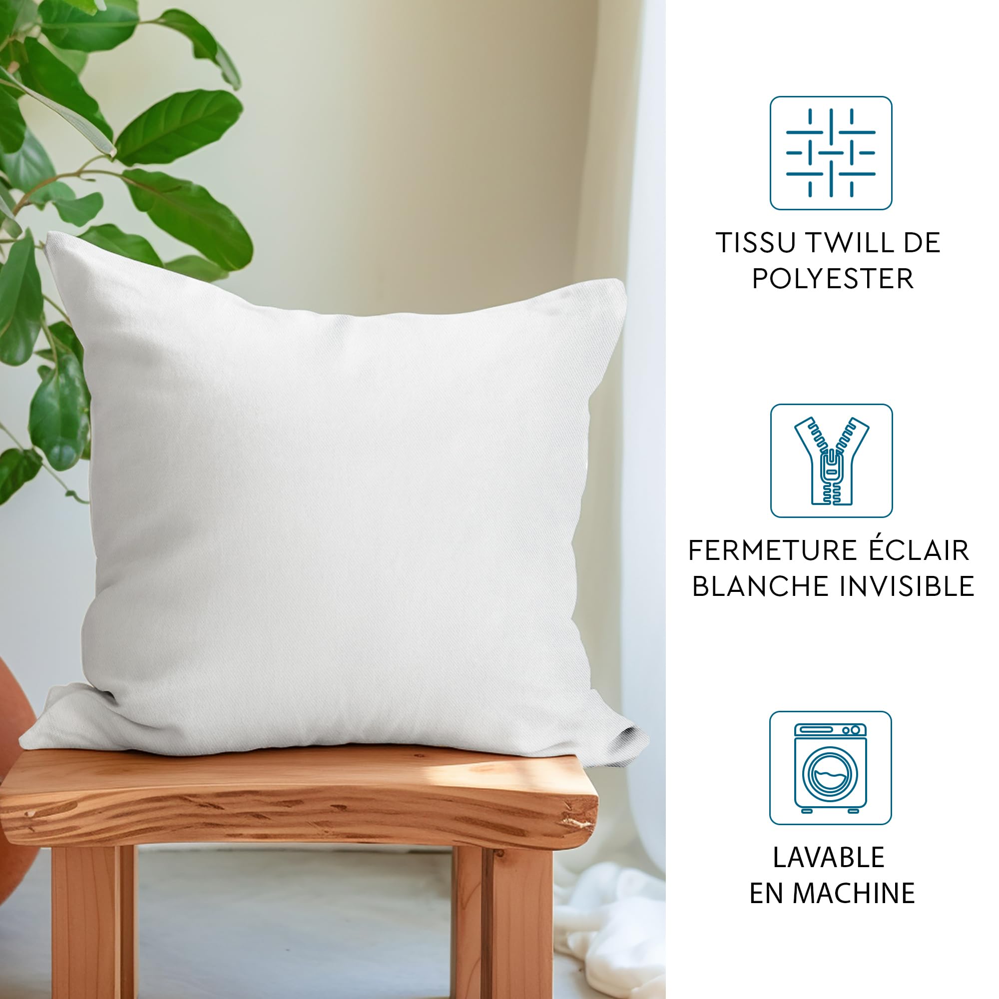 Encasa XO Housse de Coussin Vierge, sans Insert 16"x16" Blanc | Sergé de polyester | Sublimation, bricolage & peinture | Fermeture éclair invisible | Lot de 10