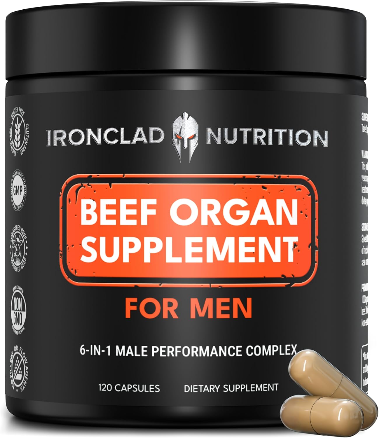 Beef Organ Supplement for Men – 100% Grass Fed Finished Bull Complex for Men’s Health – Freeze Dried Non-GMO Bovine Testes, Liver, Thymus, Pancreas, Heart, Bone Marrow, 120 Capsules