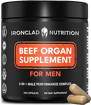 Beef Organ Supplement for Men - 100% Grass Fed Finished Bull Complex for Men’s Health - Freeze Dried Non-GMO Bovine Testes, Liver, Thymus, Pancreas, Heart, Bone Marrow, 120 Capsules