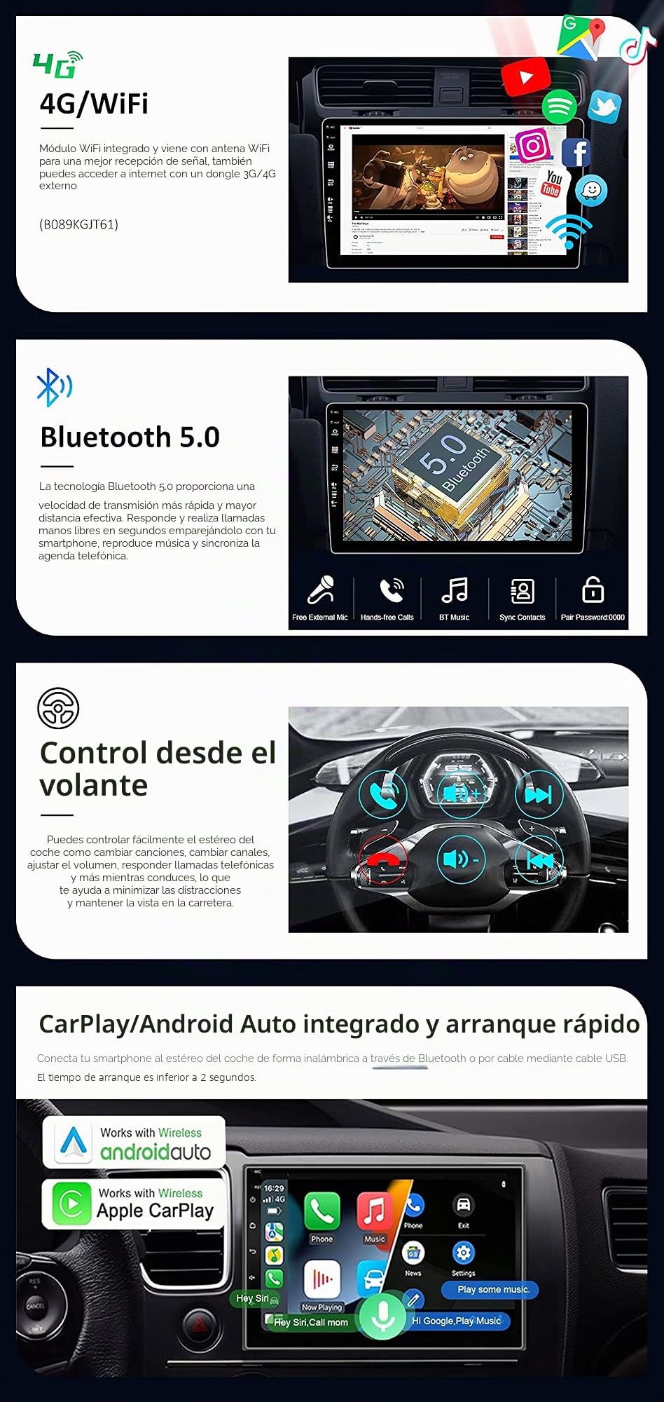 Android 14 Autoradio con navi para Honda Civic (2006-2011)-Incorporado CarPlay/Android Auto/GPS-IPS 2.5D 9”Pantalla-Dab/Bluetooth 5.0/Control del Volante/USB/WiFi/MirrorLink/4G