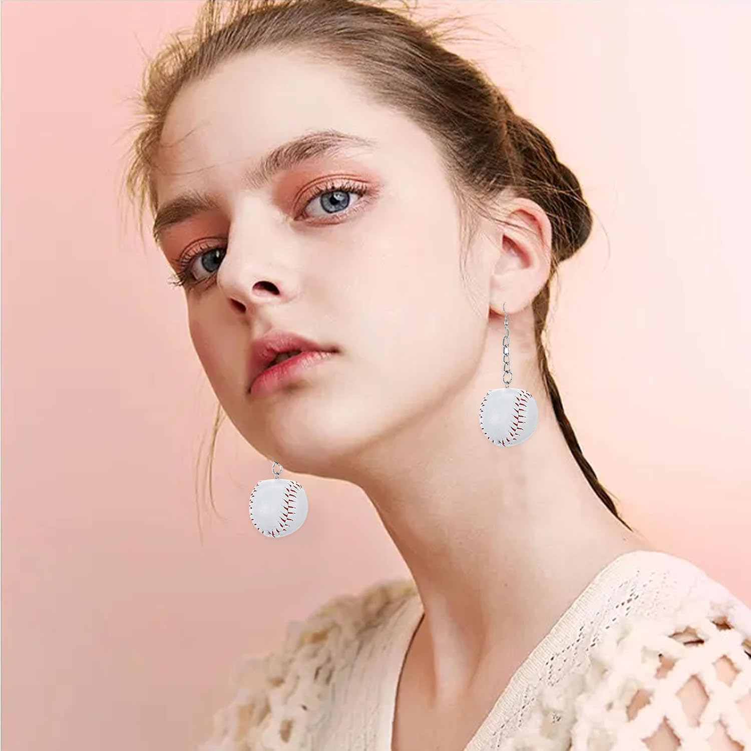 Baseball Basketball Dangle Drop Earrings 3D Big Faux Leather Baseball Bat Earrings White Pendant Jewelry for Women - Image 4