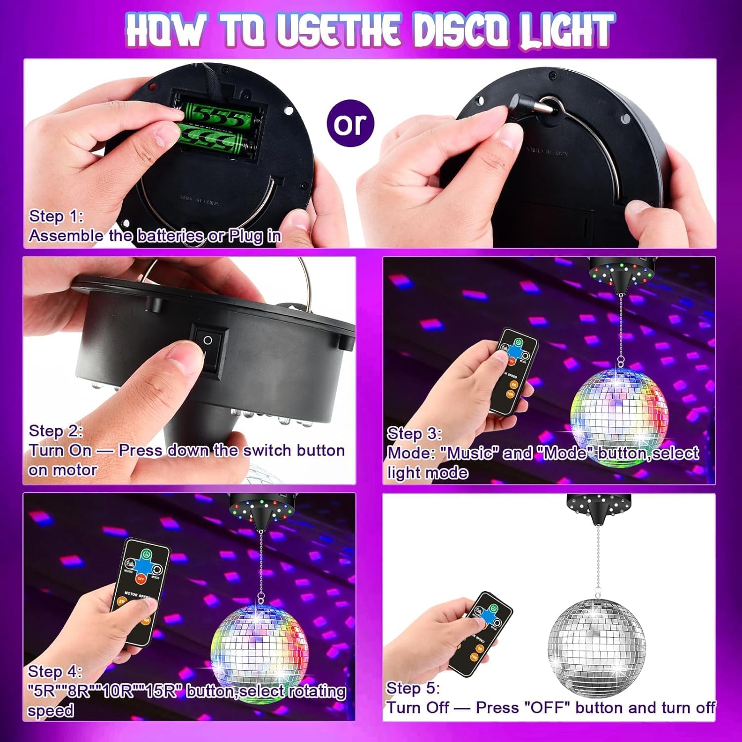 Discokugel Spiegelkugel mit Rotierender Motor,20cm Disco Ball für Partys,Professional Spiegelkugel Set,LED Drehmotor Spiegelkugel,Discokugel Spiegelkugel,LED-Lichtern für Party-Dekoration, Band Bar