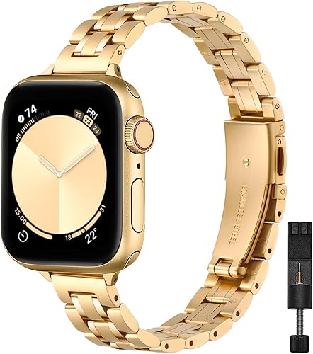 STIROLL Correa de repuesto delgada compatible con Apple Watch de 1.496 in 1.575 in 1.614 in 1.654 in 1.732 in 1.772 in 1.929 in, correa de metal de