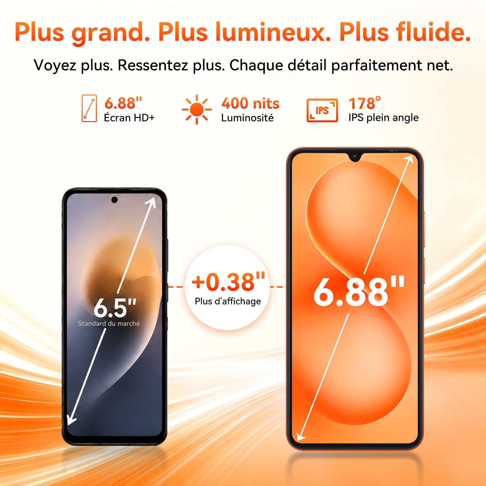 Blackview Wave 10C Telephone Portable 6,88" HD+, Smartphone Android 16, 16+32Go (ext 1To), Double SIM, 5000mAh, 32+13MP, Face ID/GPS/OTG, Compatible Orange, SFR, Bouygues, Free Mobile – Noir