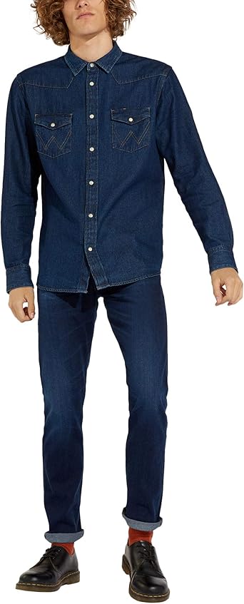 Wrangler heren icons shirt, blauw (1 jaar 924)., M