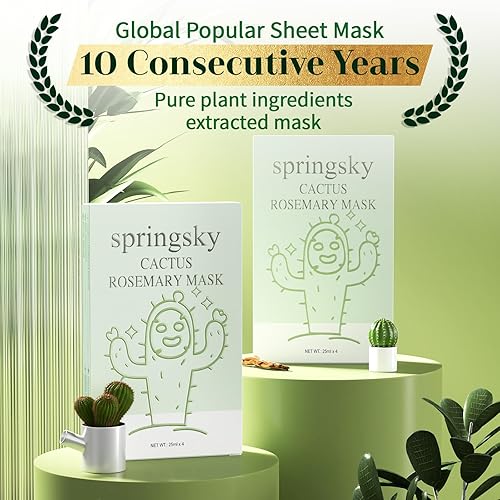 Miniatura 2 de Máscara de hoja de cactus, paquete de 8 mascarillas coreanas para el cuidado de la piel, hidratación profunda e hidratante para piel seca y