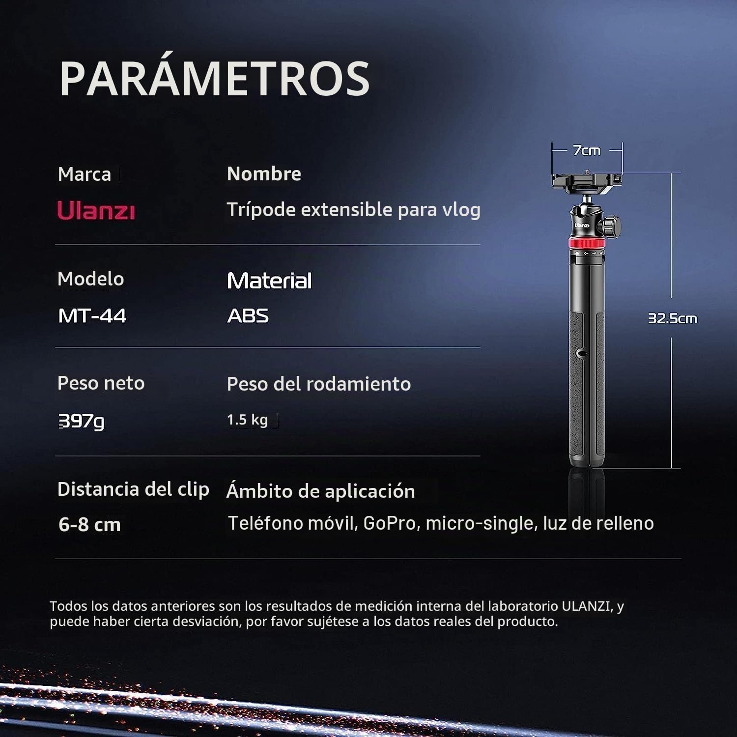 Ulanzi MT-44 Selfie Stick Trípode para teléfono y cámara, máximo 146 cm de Alto, Extensible, Negro/Rojo
