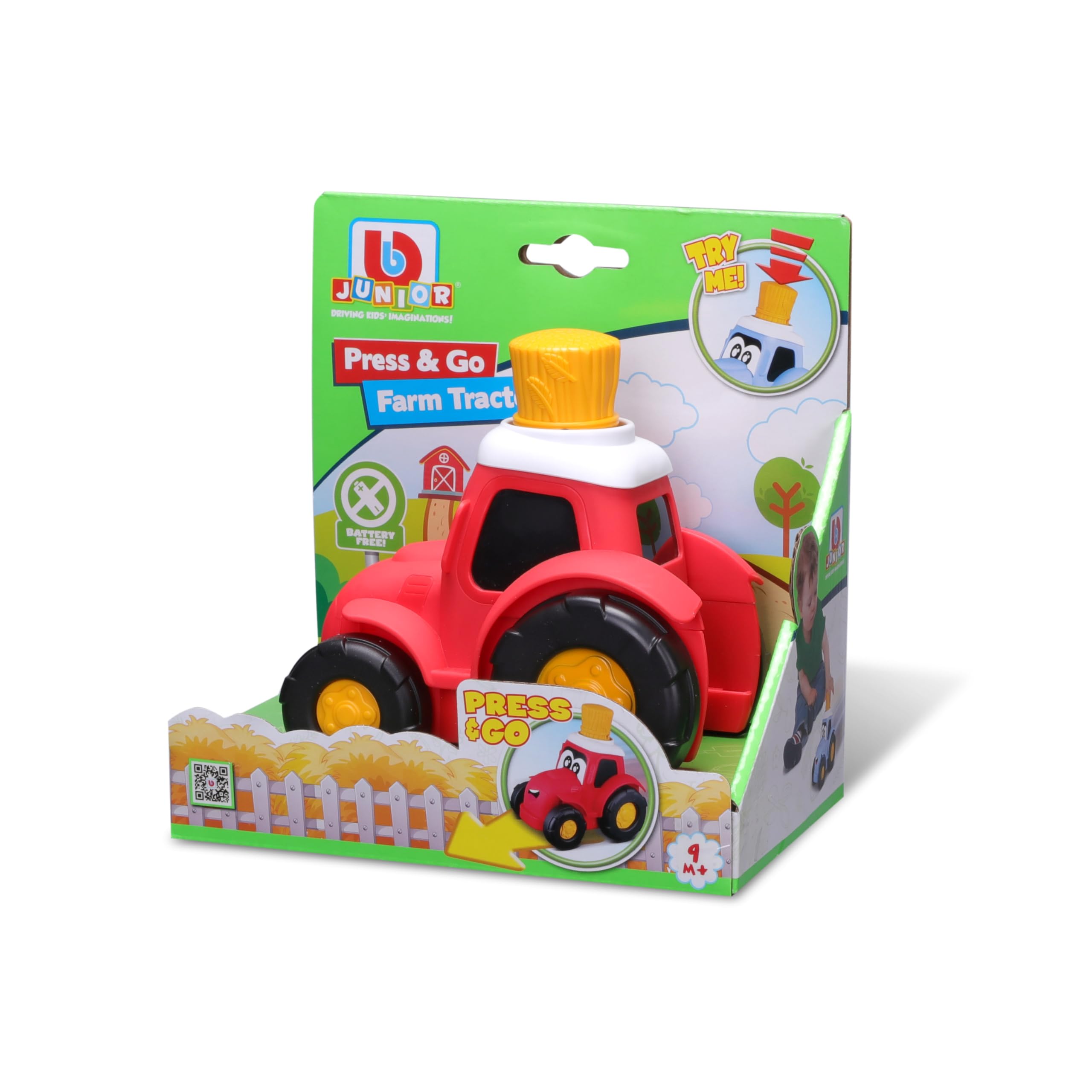 Bburago JUNIOR FARM TRACTOR PRESS & GO Yoy Vehicle, Multiple Colours