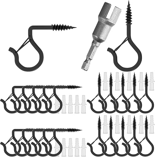 Paquete de 21 ganchos Q-Hanger, ganchos de tornillo, ganchos de techo, ganchos de cadena de luces incluyen 1 destornillador de tuerca de ala,