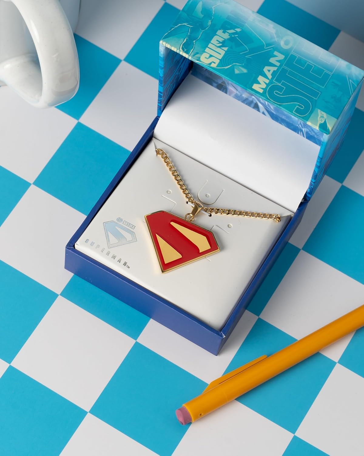 Superman Logo Steel Necklace – Gold & Red Enamel Collectible Jewelry