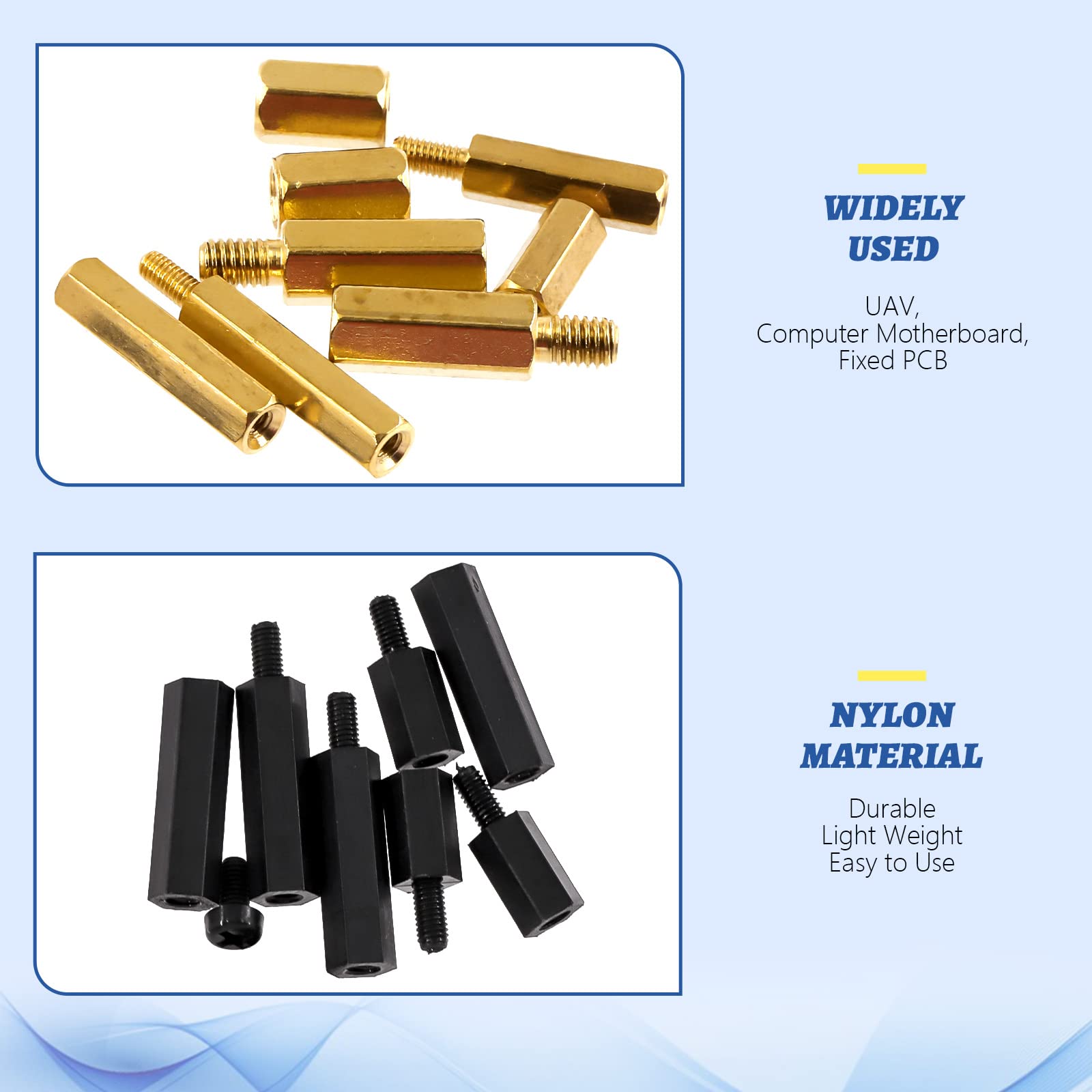 Glarks 400Pcs Double Pass Hex Brass Spacer Standoff Cylinders & Male Female Nylon Spacer Standoff with Nuts Assortment Kit - Image 3