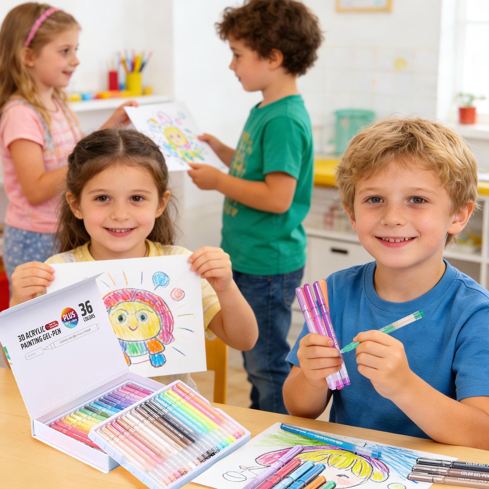 Acrylfarben Gelstifte Set - 23 x 16,5 x 4,4 cm, 36/54 Farben, Zeichenmarker für ABS Stoff, 1,0 mm Spitze | Mehrzweck-Gelstifte für Zuhause, Schule, Handwerk,