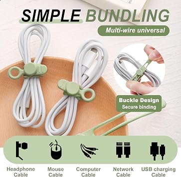 Redamancy Silicone Cable Ties, Reusable Cable Straps, Cord Organizers, Wire Ties, Adjustable Cable Management, 16pcs Green