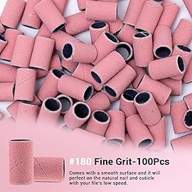 MelodySusie 100 Pcs Nail Drill Bits Sanding Bands for Nail Drill 180 Fine Grit Nail File Sanding Bands for Acrylic Nails Gel Manicures and Pedicure
