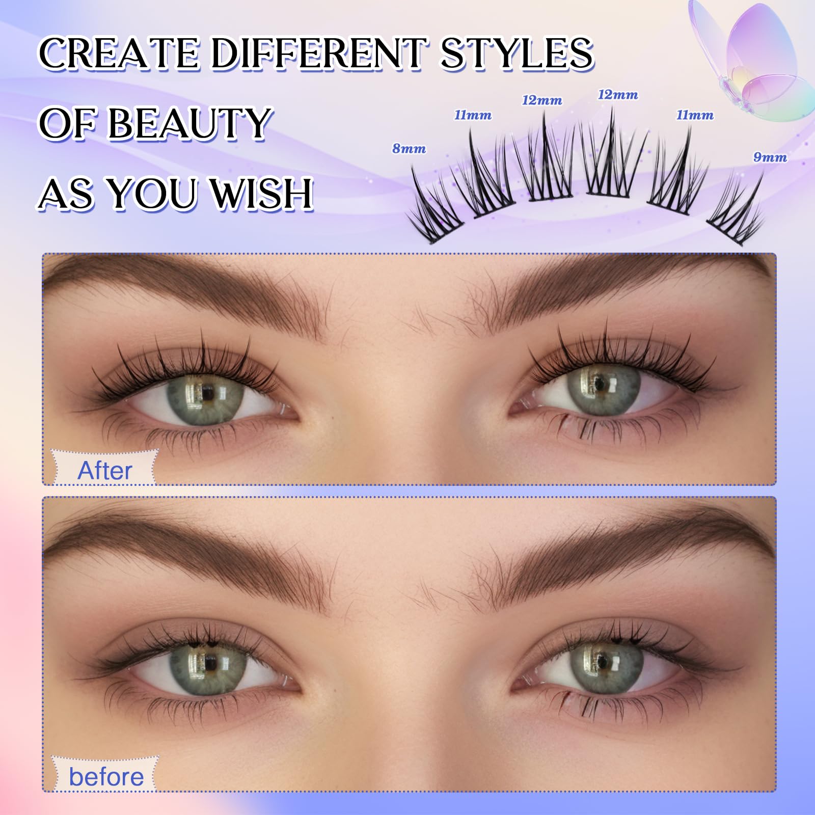 LZM Cluster Lashes Individual Eyelashes C Curl Individual Natural Reusable Lash Clusters Thin Band Natural Eyelashes (z01) - Image 4