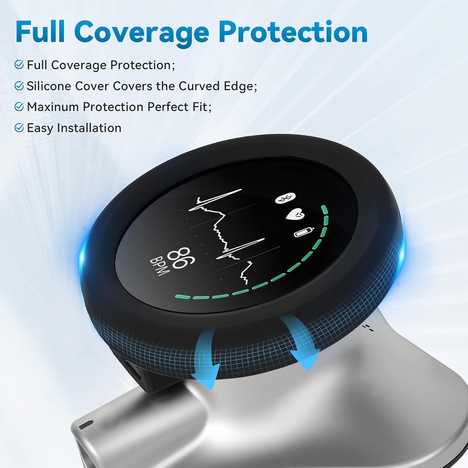 360° Full Coverage Protection Kit Compatible with EKO CORE 500™ Digital Stethoscope, 2pcs Silicone Protective Covers & 3pcs Tempered Glass Screen Protectors, [2.5D 9H Hardness] [Anti-Scratch]