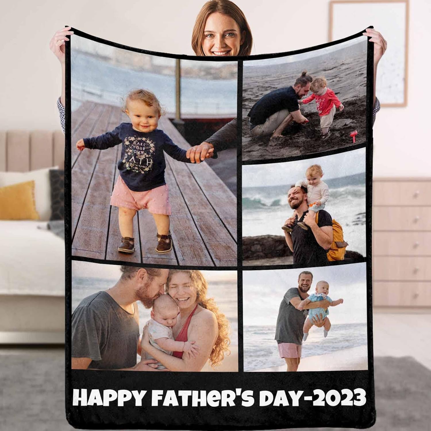 FunStudio Personalized Fathers Day Blanket with Photo Customized Dad Gifts Custom