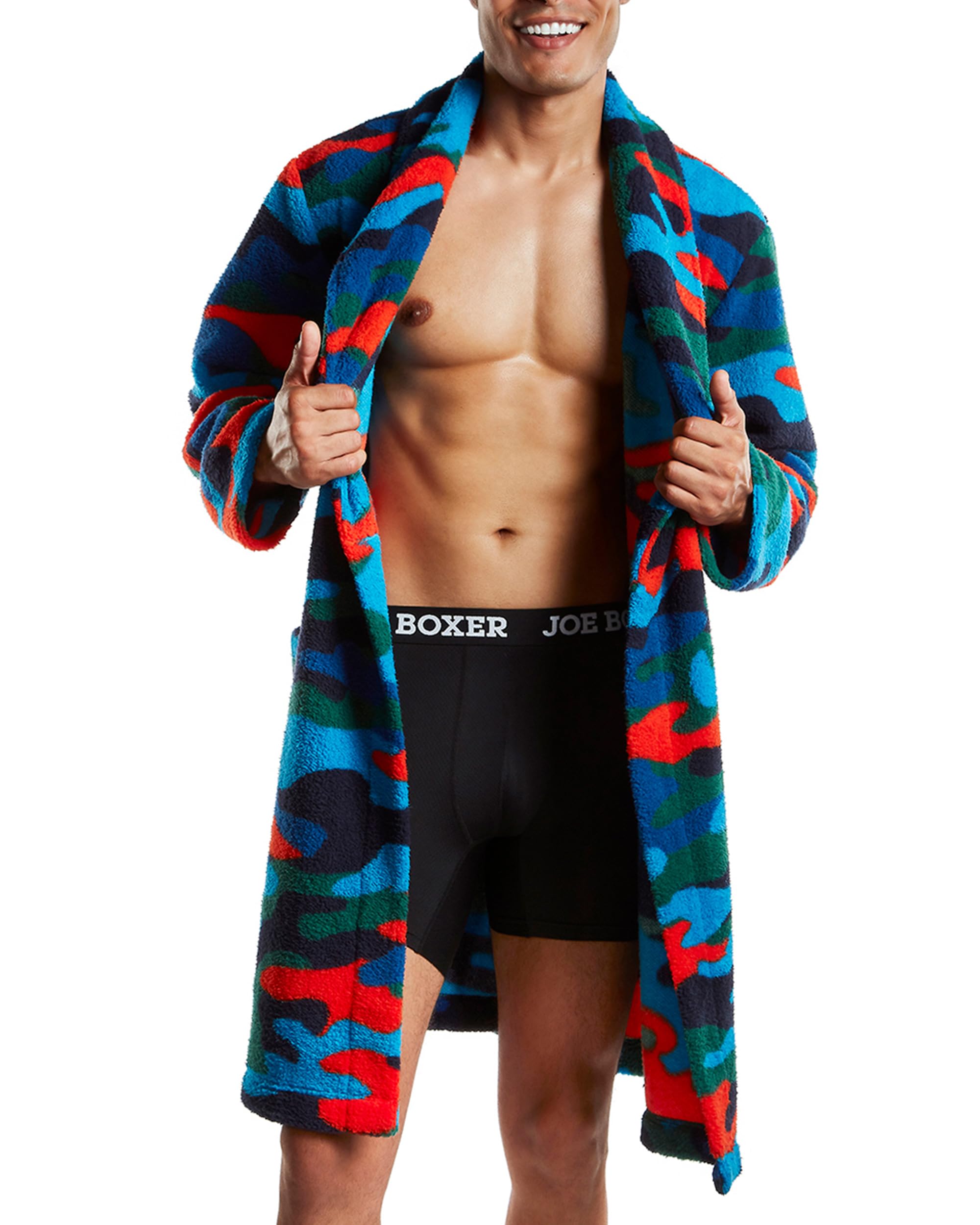 JOE BOXER Warm Sherpa Mens Robe Plush, Soft Sherpa Robe, Cozy Gifts for Men (Blue Camo, One Size)