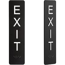 Exit Sign with Braille, ADA Compliant Emergency Exit Signs for Office Room, Indoor and Outdoor Exit Stickers Easy Installation, Black Exit Sign Vertical