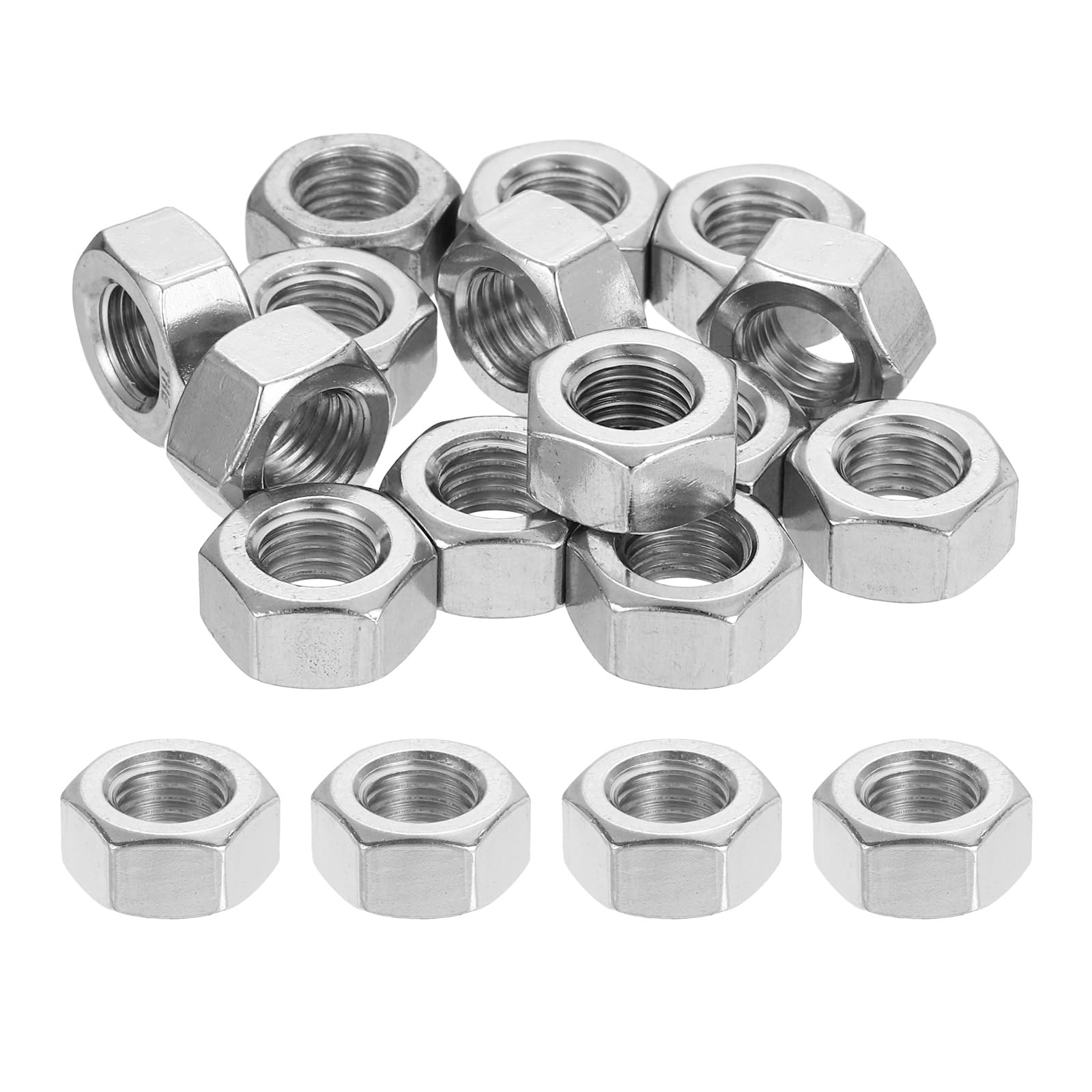 sourcing map M10x1.25mm Hex Nuts, 18Pcs 304 Stainless Steel Metric Fine Thread Hexagon Lock Nuts Fasteners for Machinery Automotive Industrial Use, 16mm / 0.63" Width 8mm / 0.31" Height