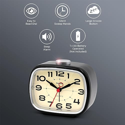Miniatura 3 de SHARP Reloj despertador, reloj analógico retro simple alimentado por batería, negro