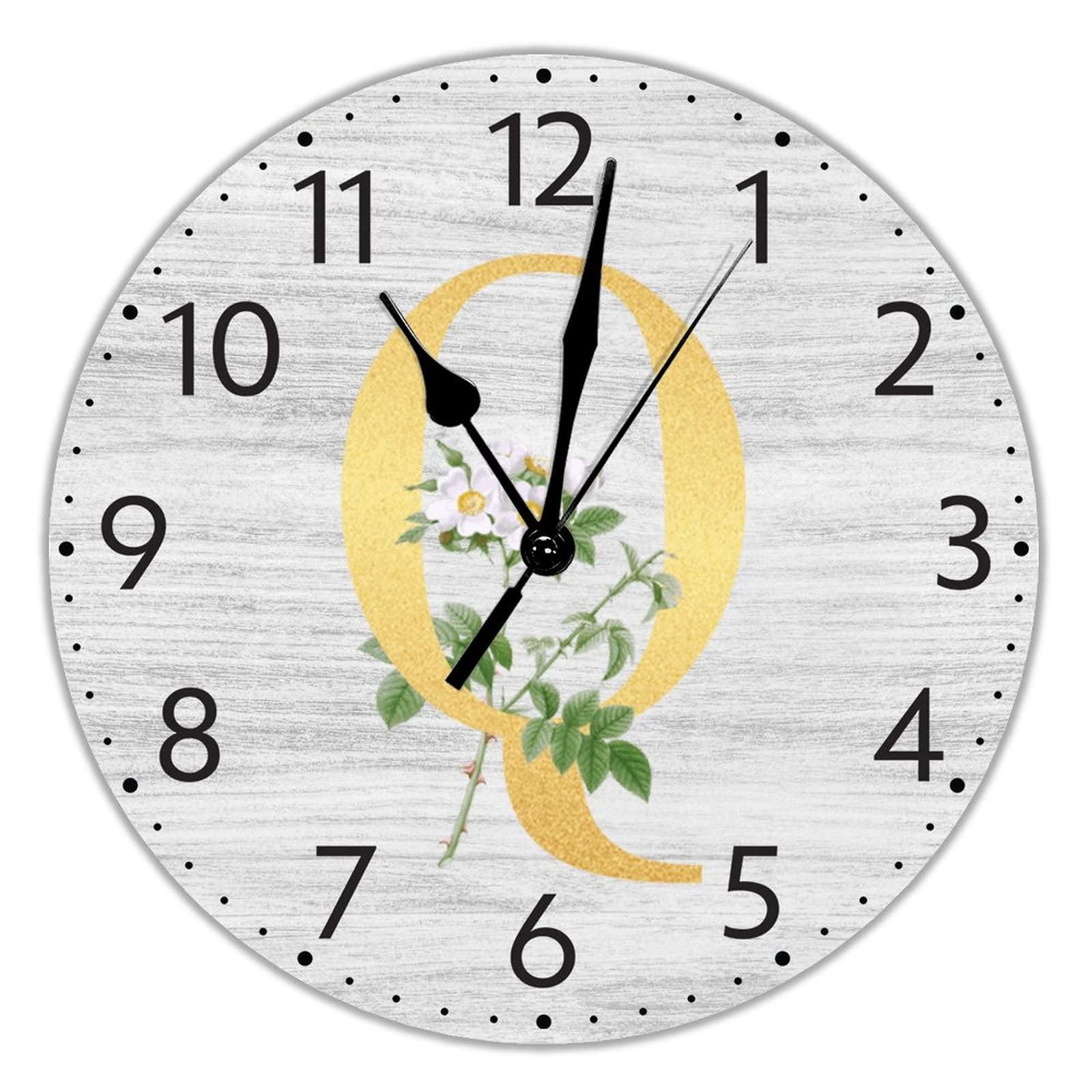 Horloge murale en bois silencieuse lettre Q dorée 12"