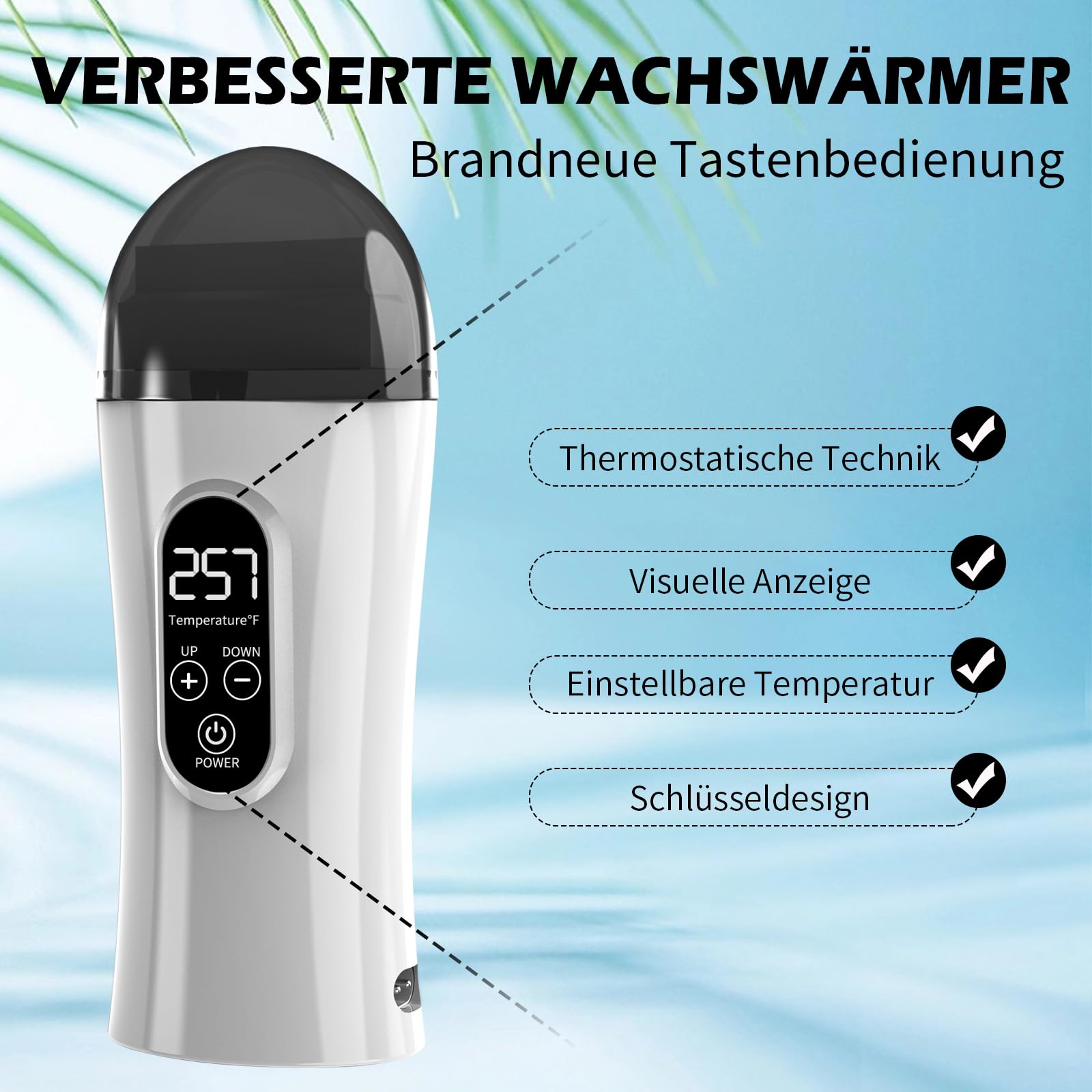 Roll On Wachsgerät Set, Demine Waxing Set für Wachs Haarentfernung, Digitales Wax Maschine mit 2 Honig Roll On Wachspatronen, 100 Vliesstreifen, Waxing Vor- und Nachbehandlung Set