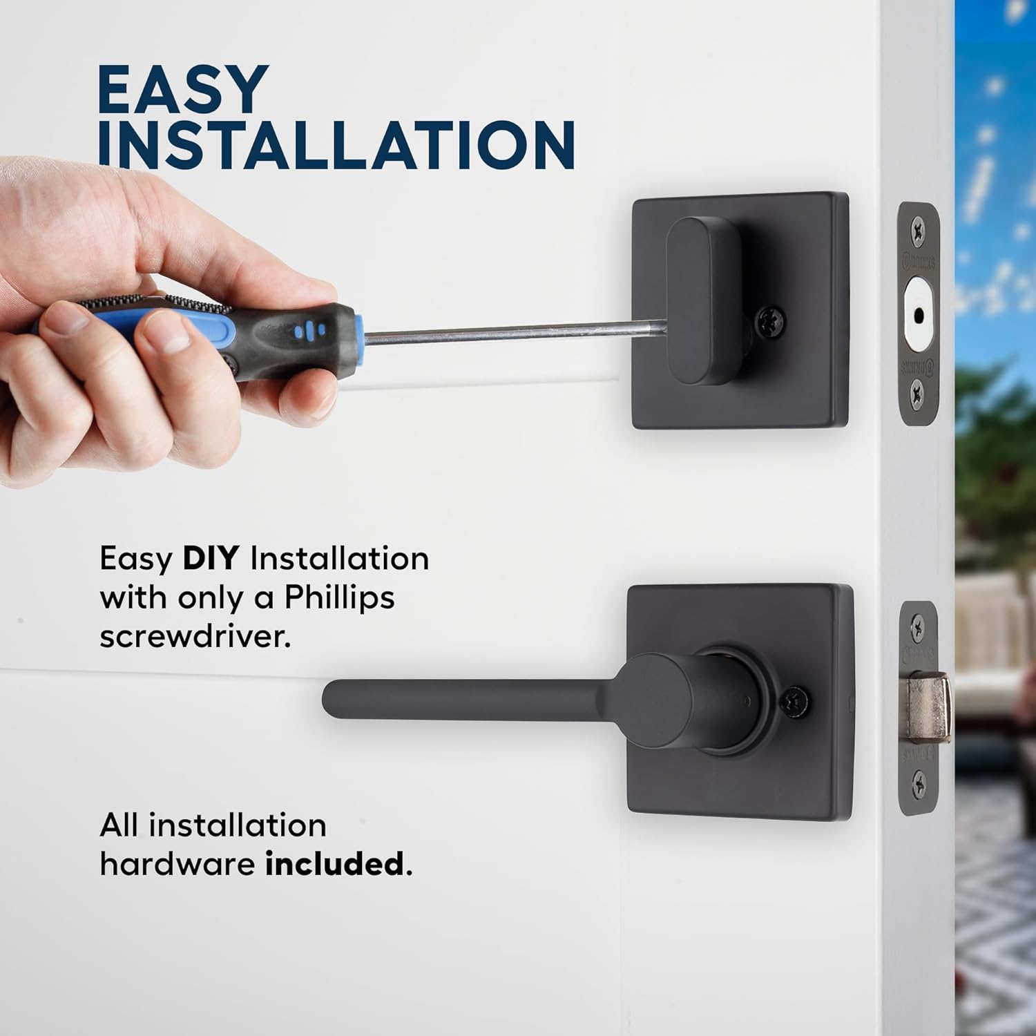 BRINKS Contemporary Keyed Entry Door Handleset with Lever and Deadbolt, Modern Front Door Lock Set, Easy Install, Pick-Resistant (Straight Lever, Matte Black)