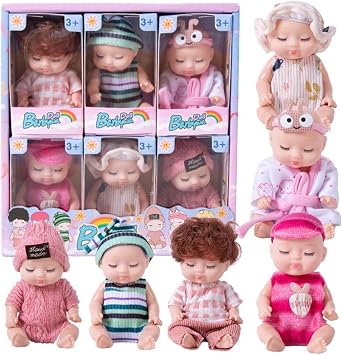 4 Inch Mini Baby Dolls 6pcs Set Cute Realistic Baby Dolls Toys with Handmade Doll Clothes for Suitability Kids 3 and up Household