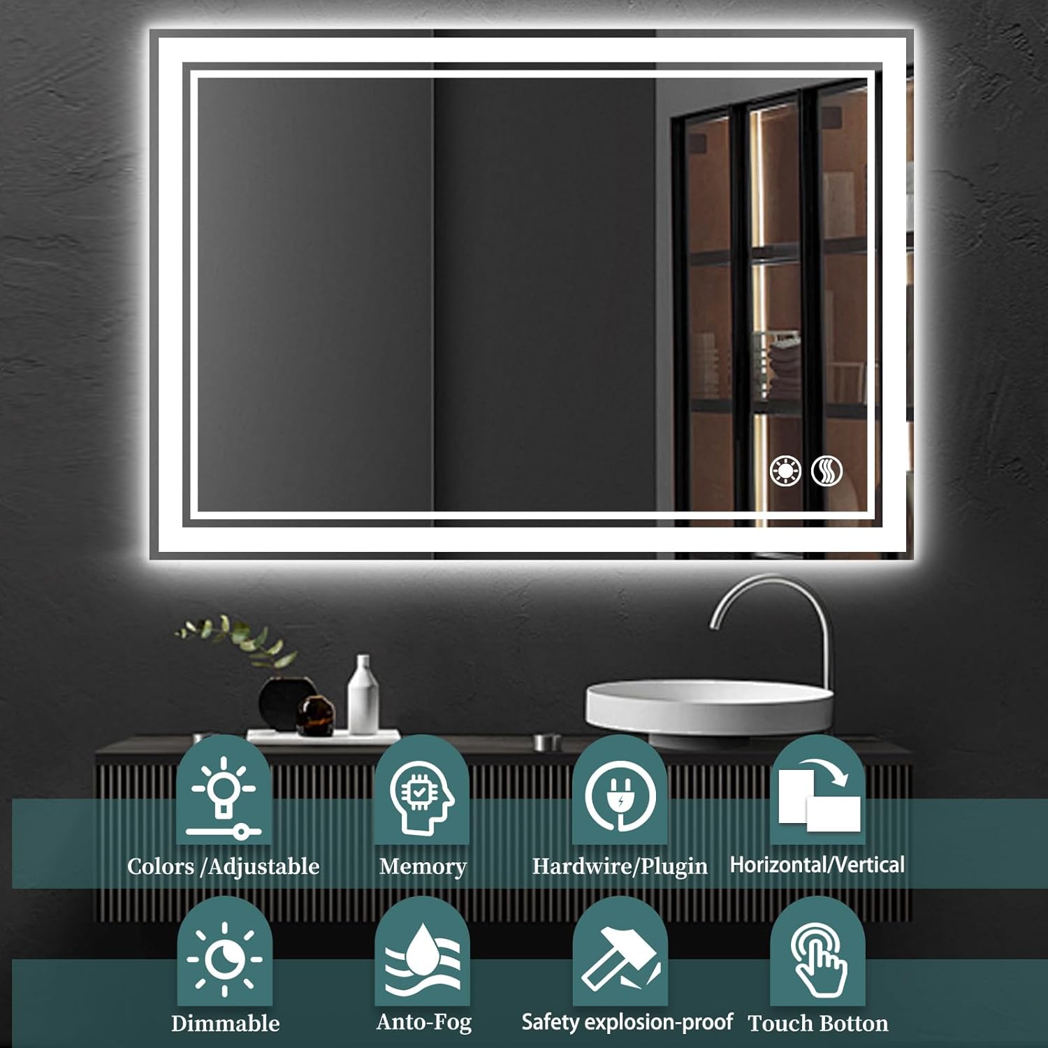 COLMERD 24 x 32'' LED Mirror for Bathroom Brightness Anti-Fogging LED Bathroom Mirror with Lights Memory 3 Colors Dimmable Samrt Mirror Touch Sensor Wall Mounted (Horizontal/Vertical)
