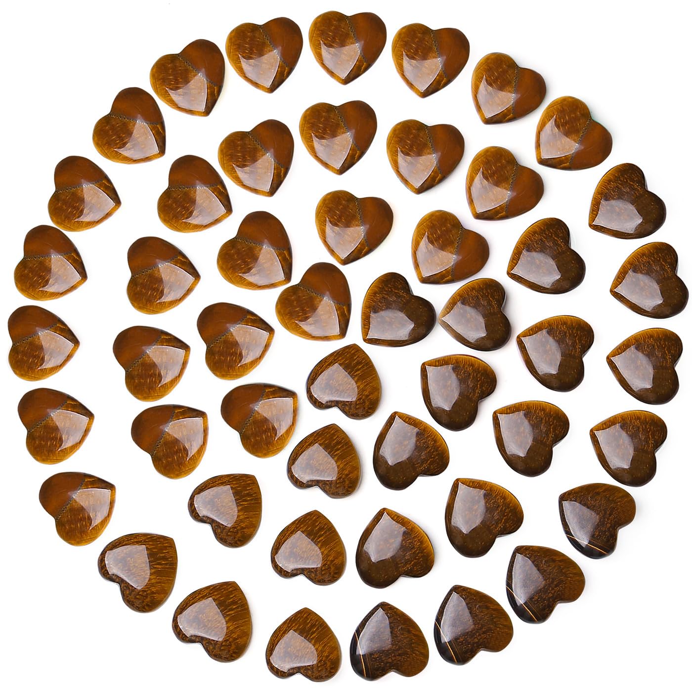 DUQGUHO 50 Pcs Tiger Eye Heart Crystals and Healing Stone Love Heart Shaped Set Crystal Bulk Palm Pocket Wholesale Mothers Day Gifts for Mom