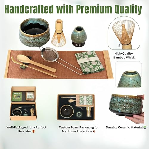 Miniatura 2 de Annie & Mia Design Juego de batidor de matcha (9 piezas), el juego de té matcha japonés incluye cuenco de matcha de cerámica, batidor de matcha de