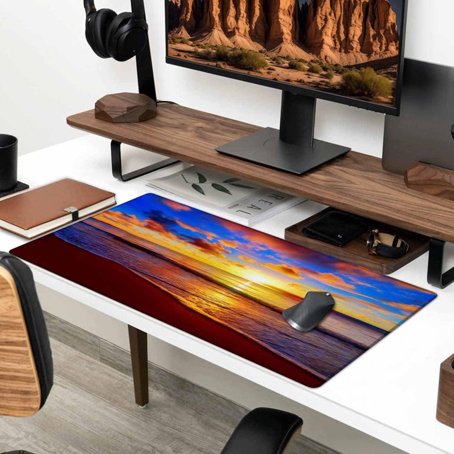 Large Extended Gaming Mouse Pad with Stitched Edges, Non-Slip Rubber Base Mouse Pad for Office, Computer, Keyboard, Laptop and Home Desk Pad 31.5X11.8 Inch Sunset Beach - Image 6