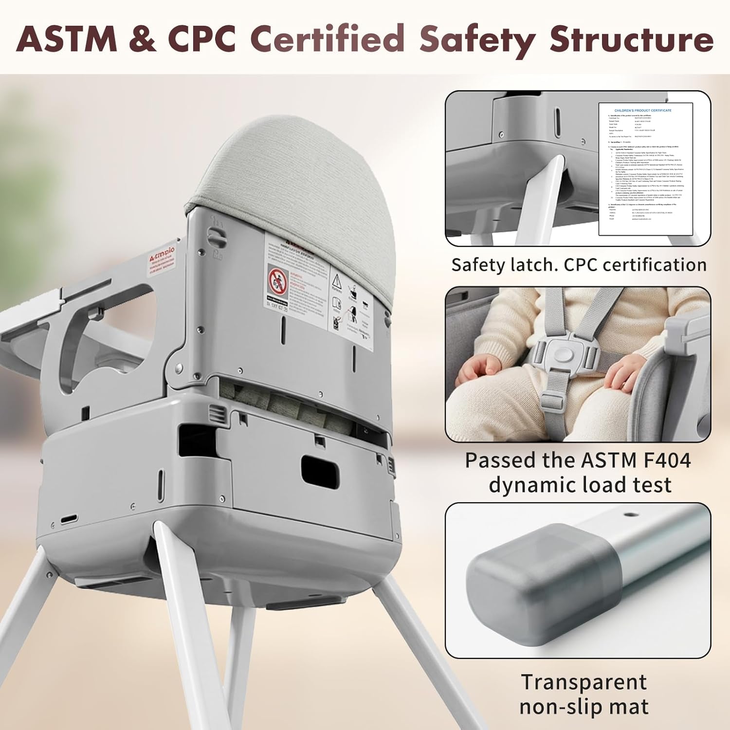7 in 1 Convertible Baby HighChair for Babies and Toddlers,Adjustable Legs & Tray, Safe, Skin-Friendly Seat Cushion, Non-Slip & Stable, Supports up to 15kg Grey