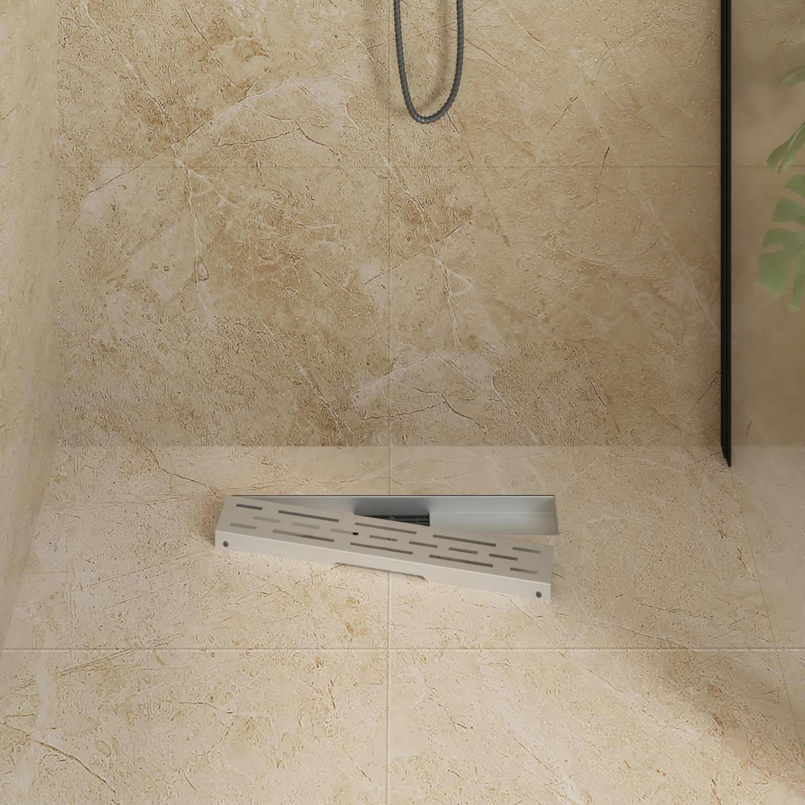 Desagüe de ducha con diseño de líneas plateadas, 50 cm, acero inoxidable 304, canaleta para ducha