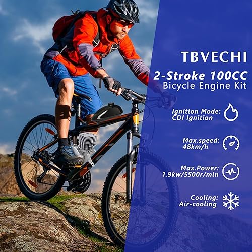 Miniatura 3 de TBVECHI Kit de motor de bicicleta de 100 CC, juego completo mejorado de 2 tiempos con piñón de dientes, bicicleta motorizada de refrigeración por