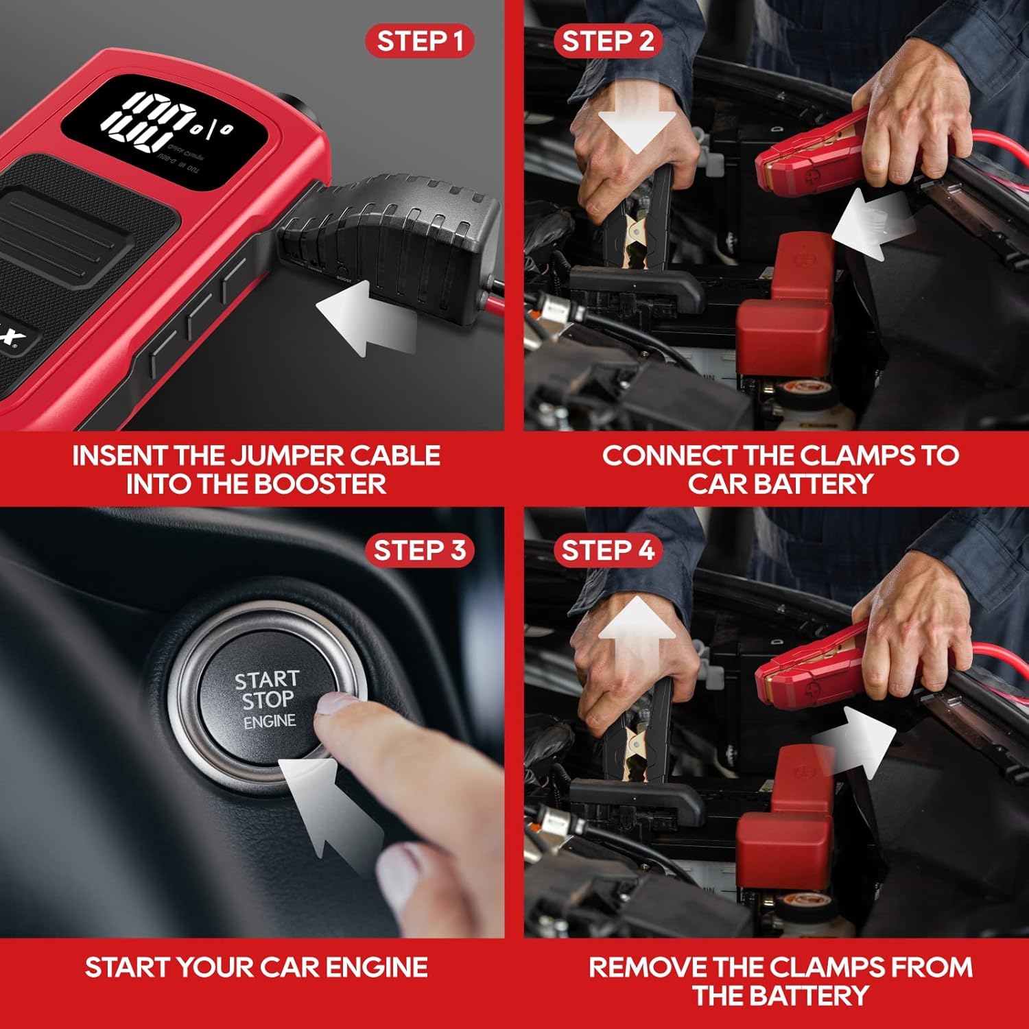 ECOMAX ECA80 Jump Starter, Car Battery Jump Starter, 1500A Peak 15000mAh Portable Car Jump Starter Battery Pack (7L Gas/5L Diesel) with USB/Type-C Quick Charging, LCD Display and LED Light
