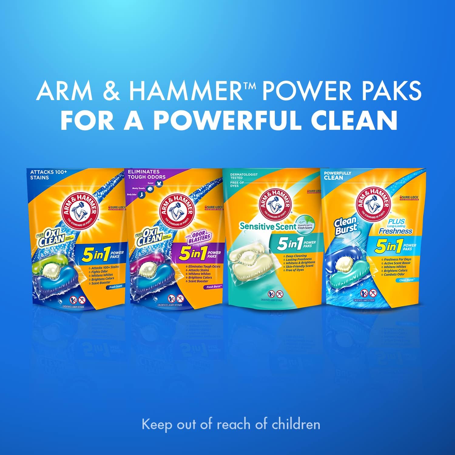 ARM & HAMMER Clean Burst 5-in-1 Laundry Detergent Power Paks, High Efficiency (HE), 42 Count : Everything Else