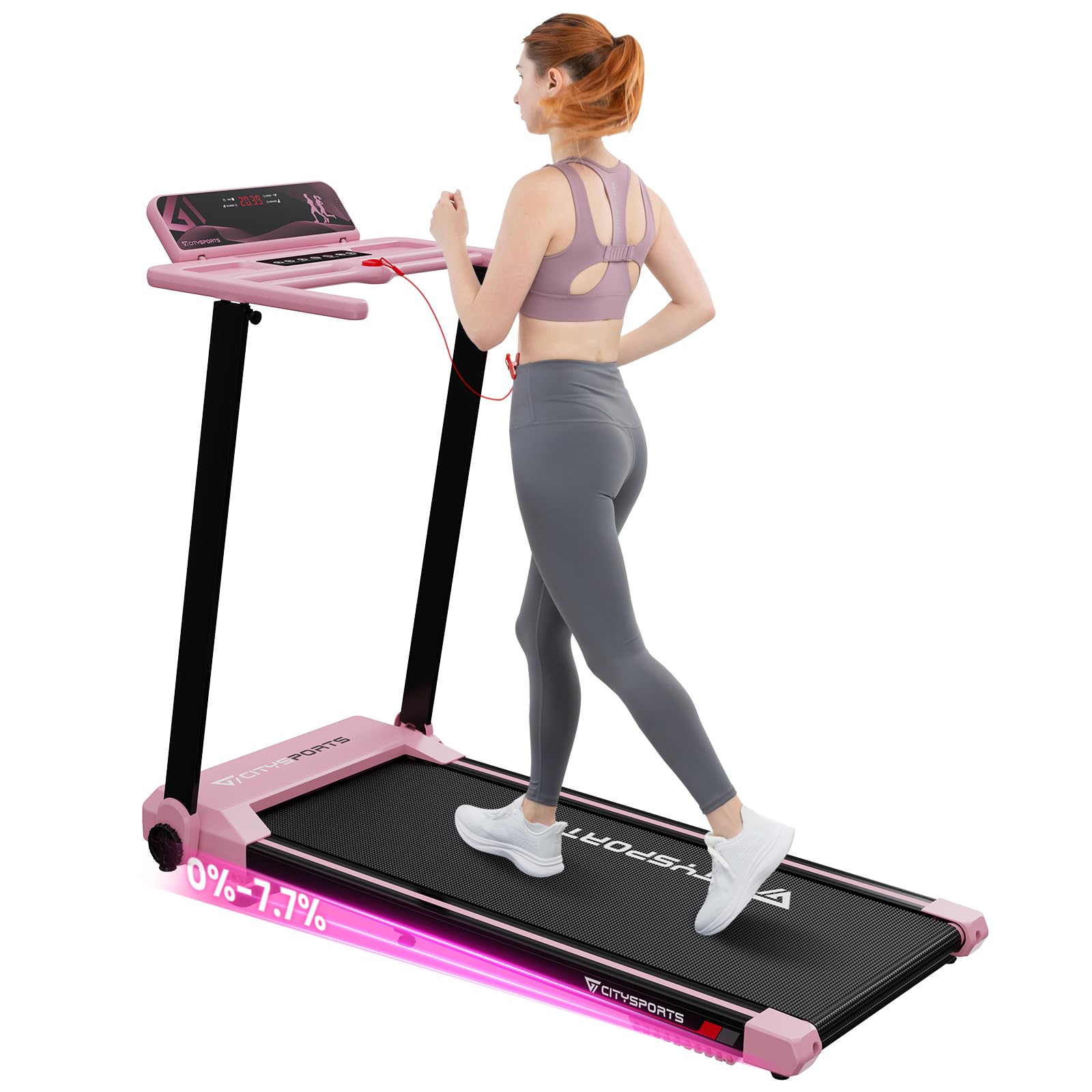 CITYSPORTS Tapis de Course,Tapis Roulant Pliable 12 km/h,avec Affichage LED,APP et 360° Tablet Holder,Walking Pad Compact pour la Maison et Le Bureau