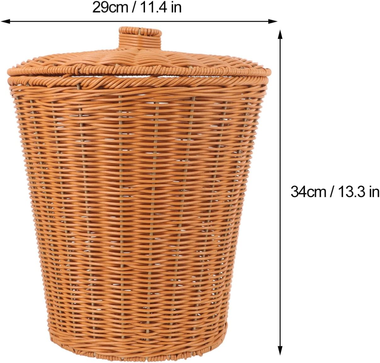 KOMBIUDA Imitation Rattan Storage Basket with Lid Multi-purpose Woven Container for Bedroom Bathroom and Living Use and Stylish Waste Basket for Home Organization