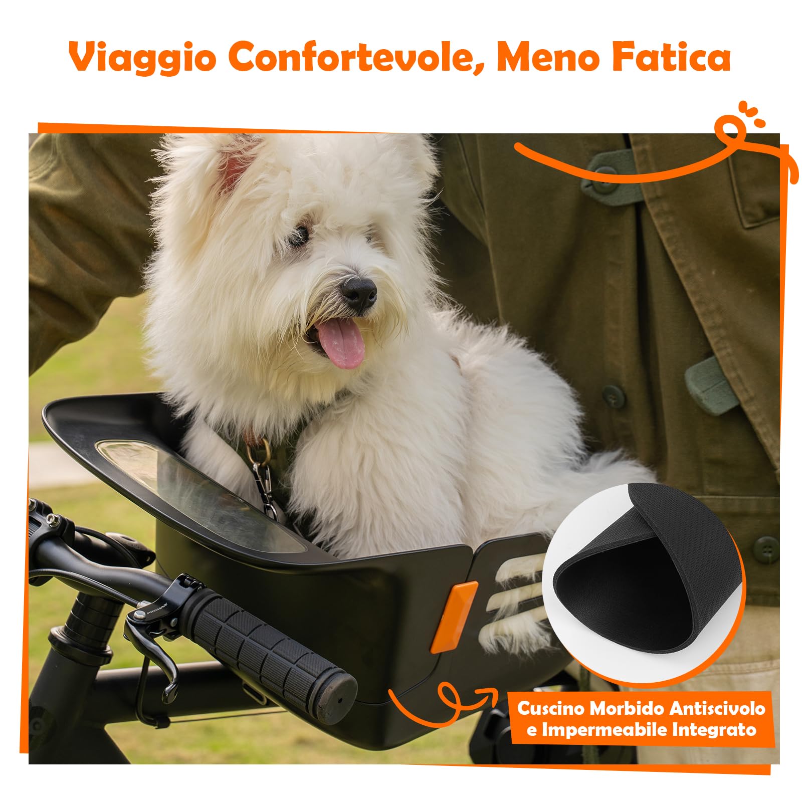 Cestino per Cani per Bicicletta Anteriore fino a 12KG, Cestino per Cani per Bicicletta con Piatto di Fondo Robusto e Sicuro, Sedile in Nylon Resistente all'Acqua e Antigraffio e Chiusura in