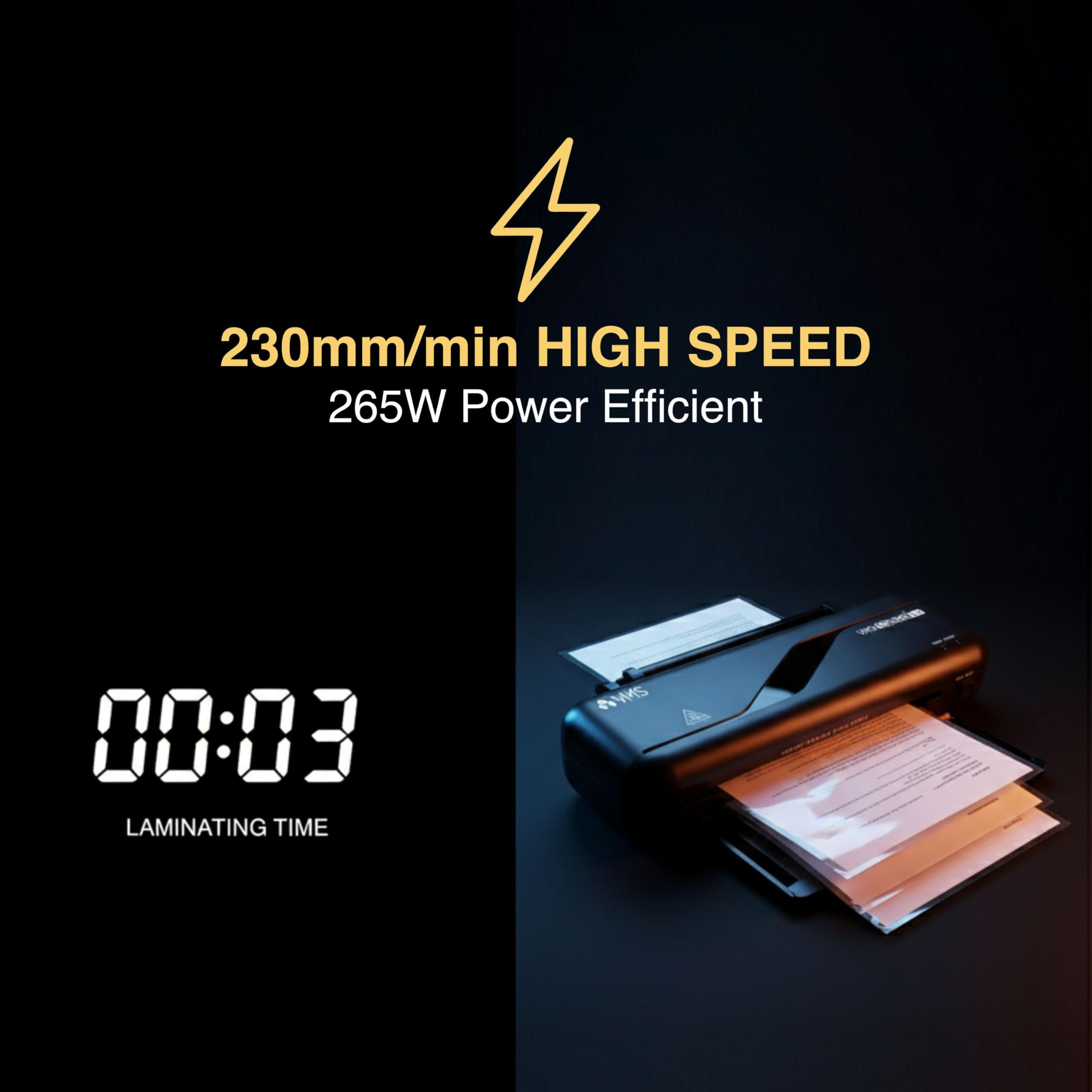 VMS Máquina laminadora de sello, A4, obstrucción ABS, 140-250 micrones, calentamiento rápido en 3-5 minutos, tecnología sin burbujas, pantalla LED, para uso comercial en el hogar