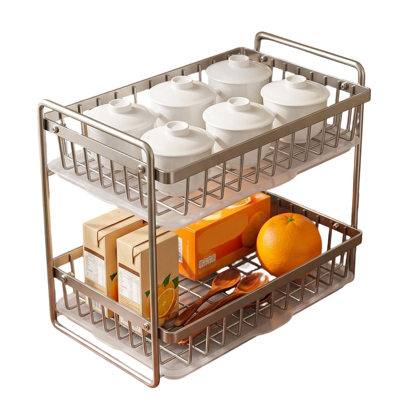 Escurridor de Cocina de Acero Inoxidable Cesta de Almacenamiento Inoxidable | con Bandeja de Antihumedad para Especias para Vajilla, Botella, Escritorio, Mesa de Comedor