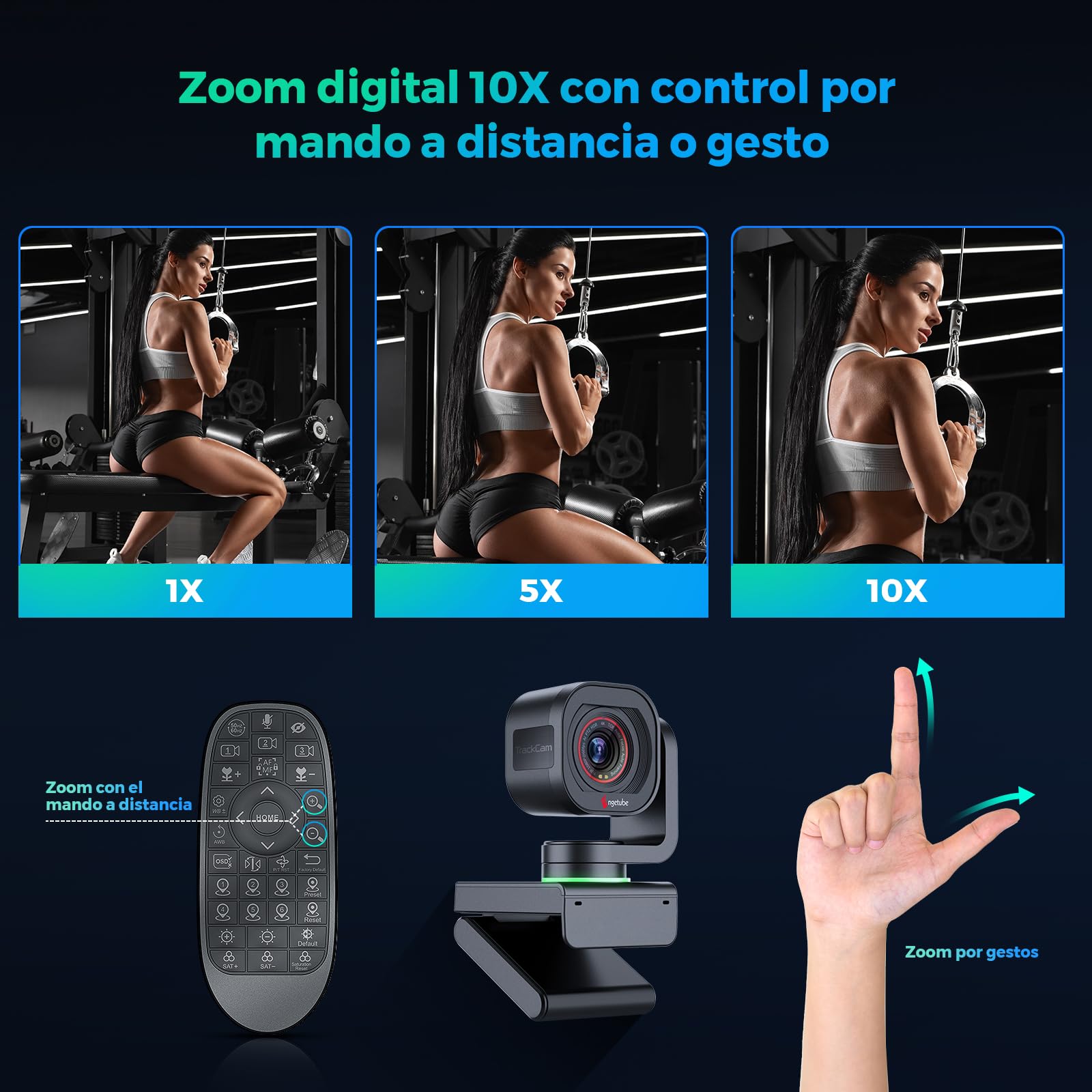 Angetube Webcam 4K con Control por Gestos y Seguimiento AI – Webcam PTZ USB 3.0 para Streaming con micrófonos duales y reducción de Ruido, Enfoque automático TOF, 1080P 60FPS, HDR, para PC/Laptop/Mac