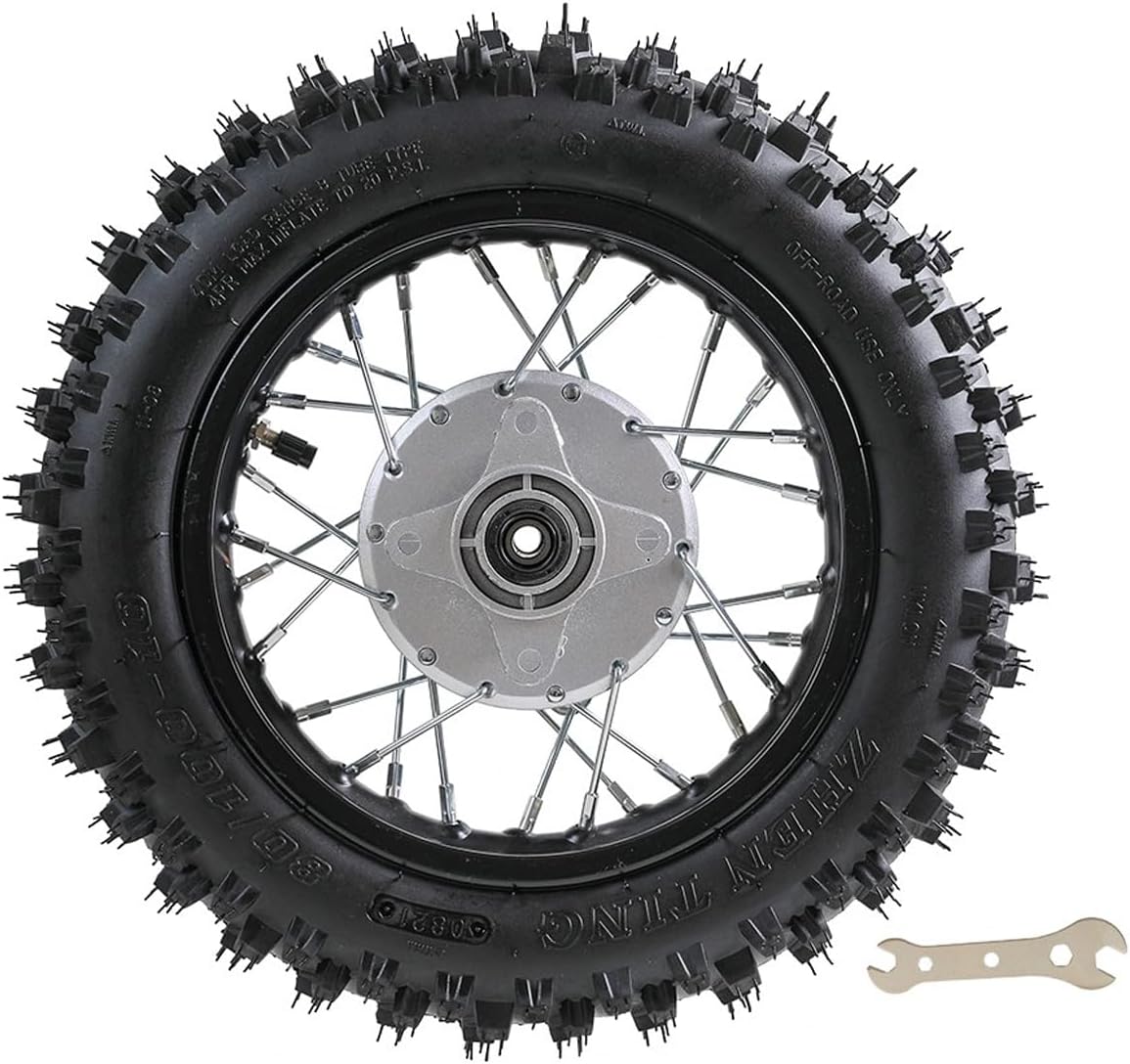 CRF50 Dirt Pit Bike Wheel – 80/100-10" Tire 1.6x10 Rim Inner Tube 12mm Bearing Wheel Assembly – for Drum Brake 50cc 70cc 90cc 110cc CRF50F XR50 CRF70 KLX110 KX65 TTR90 TTR110 Off-Road Motorcycle