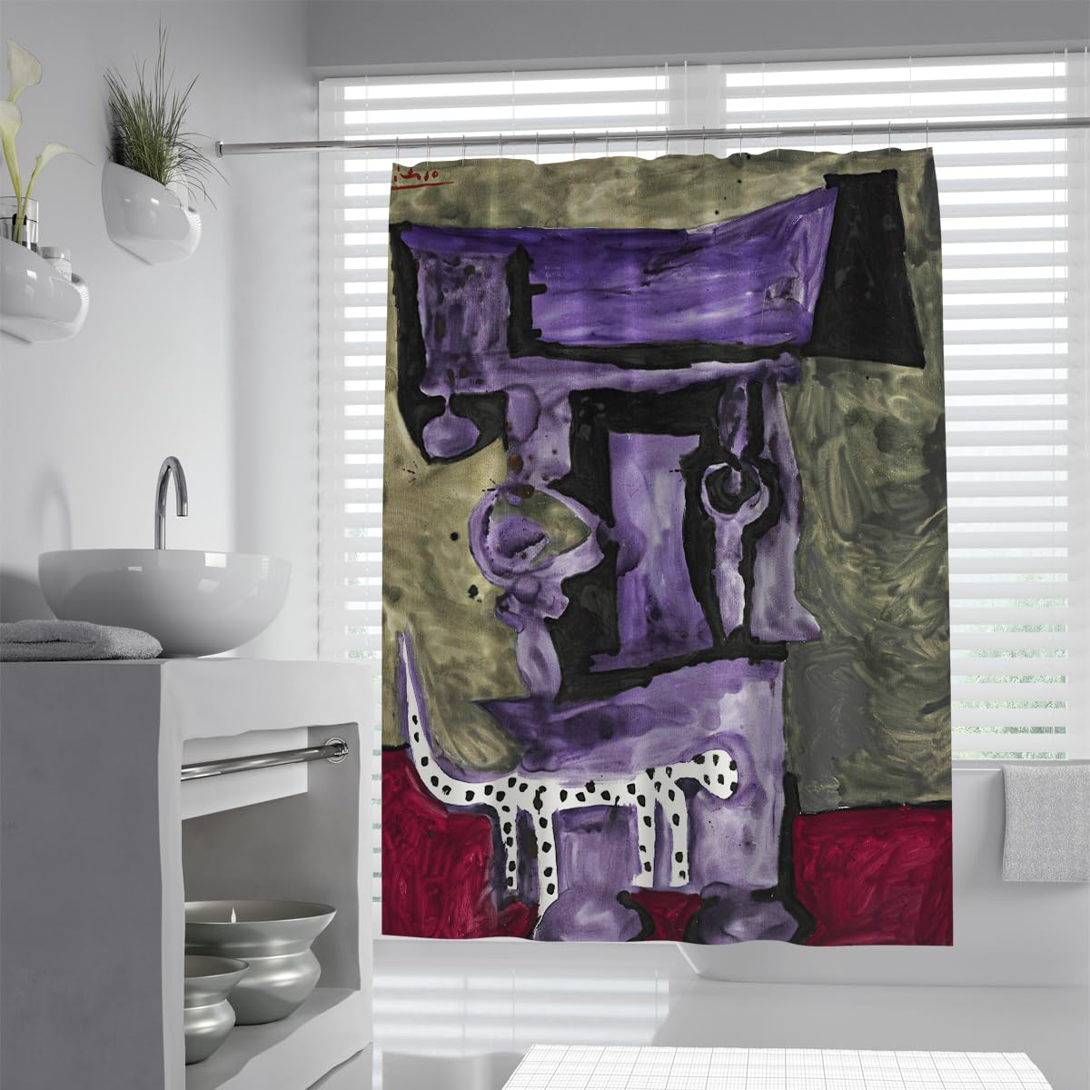 Retro-Ästhetik Duschvorhang Abstrakte Hundeduschvorhänge Berühmte Gemäldedrucke Badevorhang Wasserdichter Stoff Badezimmerdekoration 200 x 240 cm