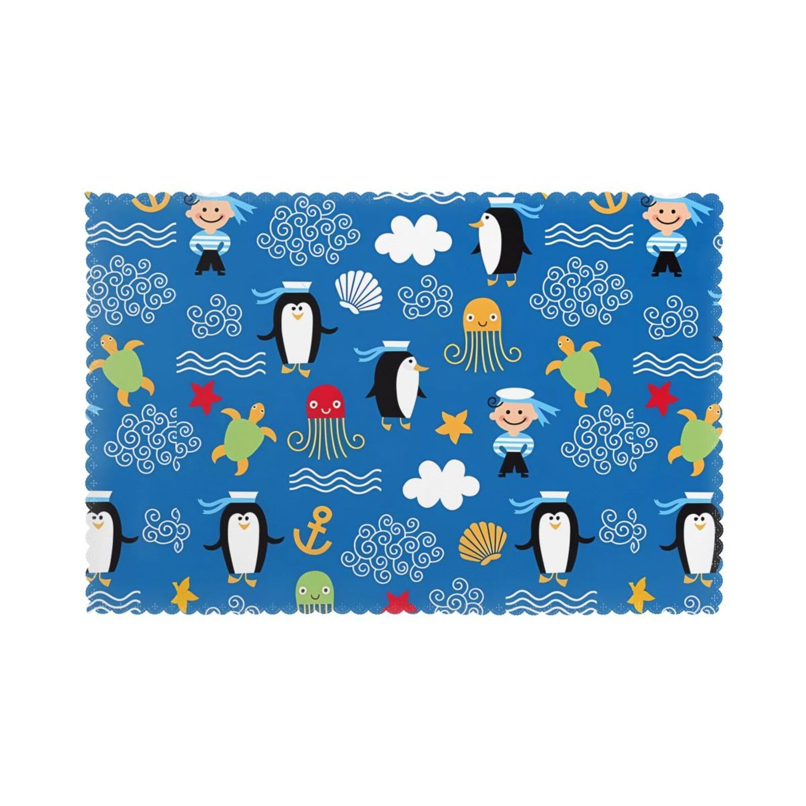 YYHWHJDE Penguin Turtle Prints Placemats Set of 6 12x18in - Elevate Every Meal with Durable & Customizable Table Layers