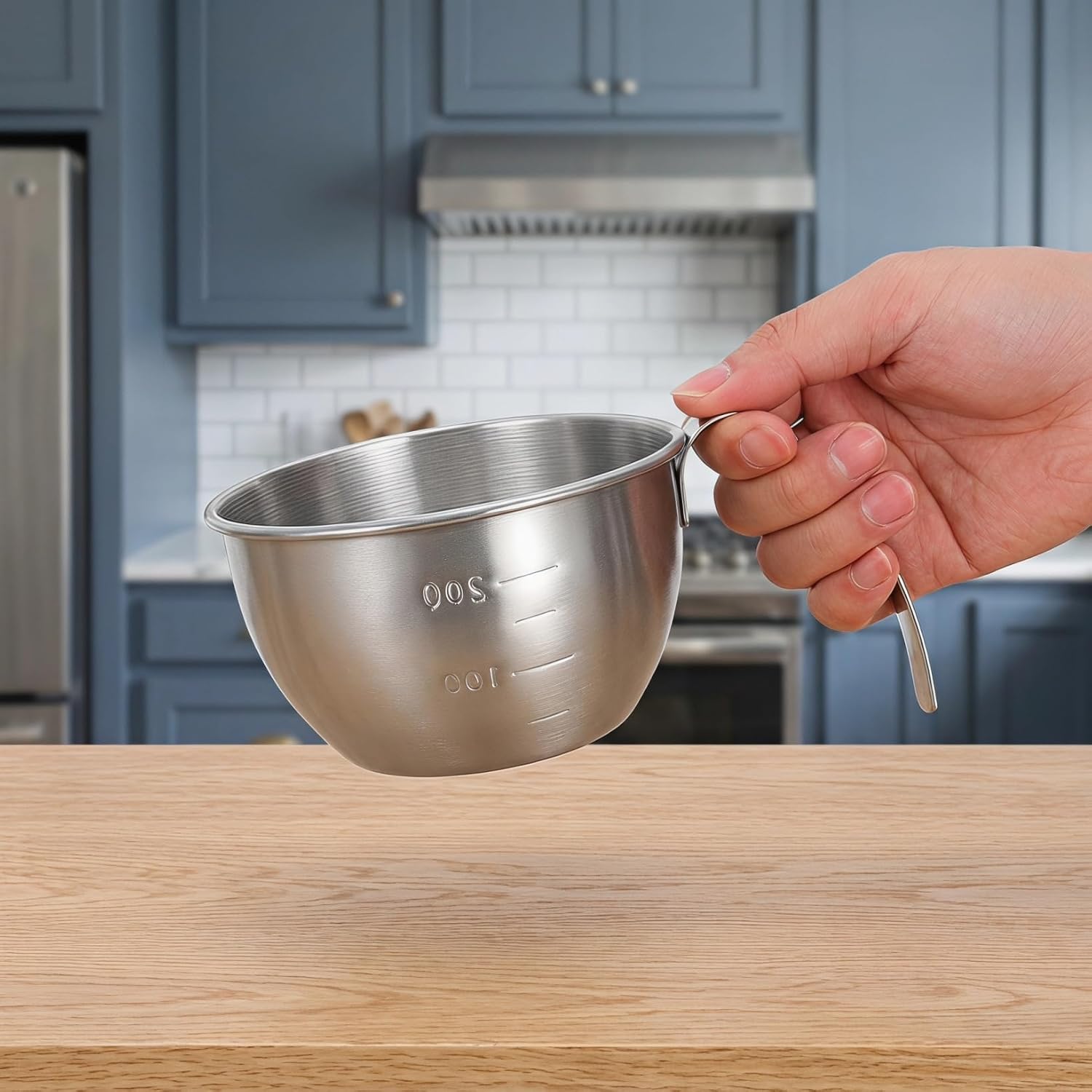 ULTECHNOVO Stainless Steel Mixing Bowl with Handle Small Batter Mixing Bowl with Measurement Marks 5.70 X 3.77 X 2.16 in Measuring Cup for Baking Egg Beating Sauces Meal Prep Kitchen Supplies