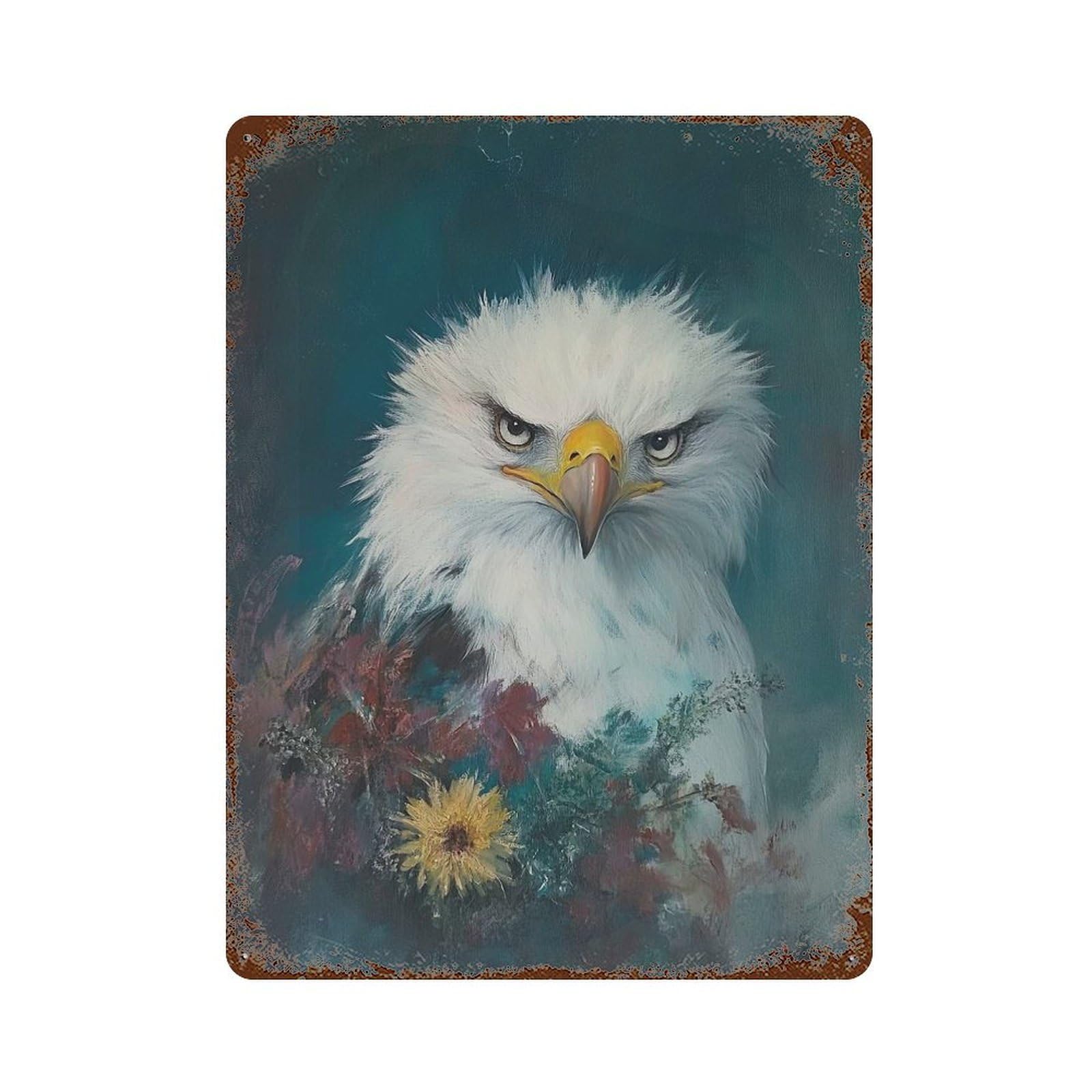 Weathered Tin Sign Bald Eagle Portrait 15.7"x11.8", Rustic Home Decor for Basement, Hobby Room And Garage Decor