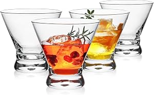 Martini Glasses Set of 4, 8oz Stemless Martini Cocktail Glasses for Margarita, Cosmopolitan, Manhattan, Home Bar, Gimlet, Pisco Sour, Brandy, Crystal Clear